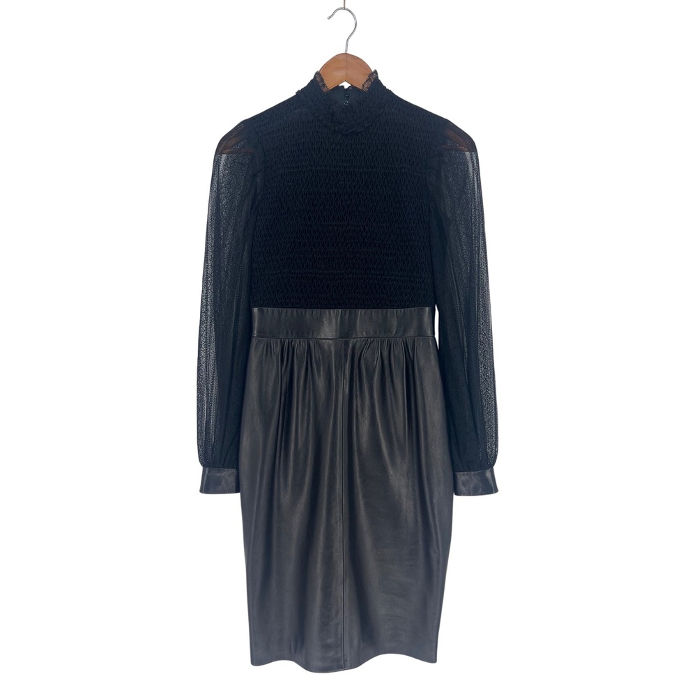 Valentino Lace Sheepskin Leather Midi Dress Black Italy Size 4 - Picture 2 of 14